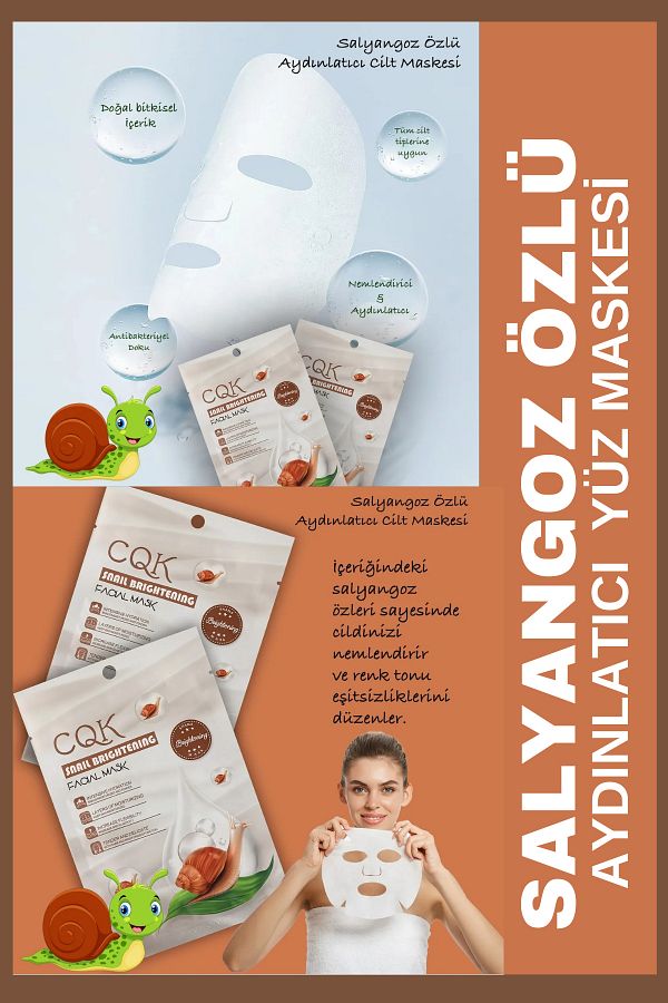 QNİAY-Snail Mask Brightening Hydration Mask with Centella Asiatica Extract 1 piece 30 ml 1