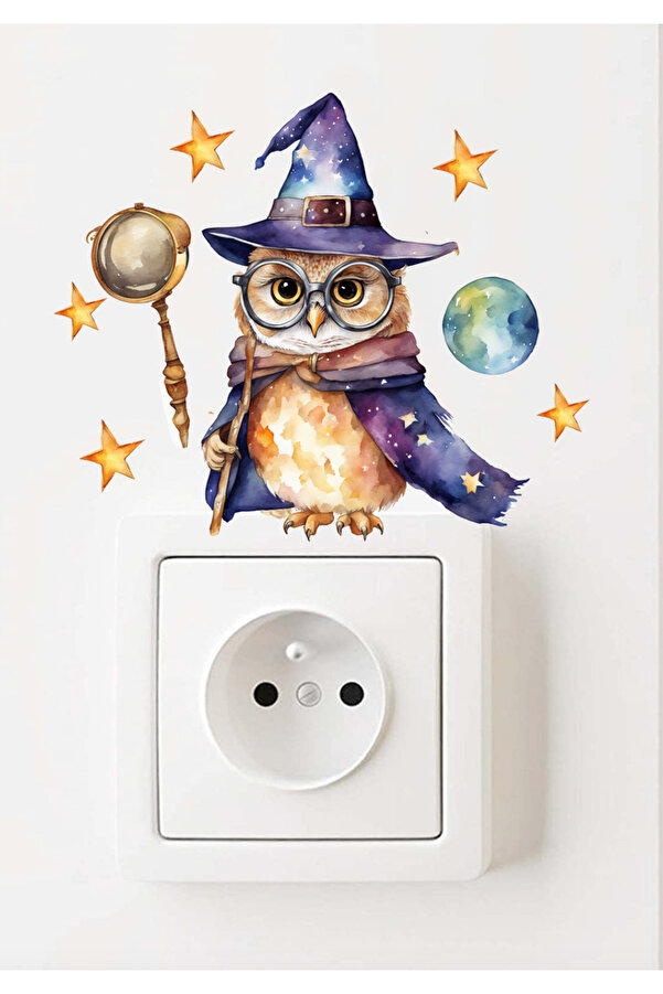 Sim Tasarım - Priz - Büyücü Okulu Bilge Baykuş Dekoratif Priz Sticker