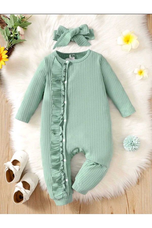 bebekpare Baby Girl Long Sleeve Ribbed 100 Cotton Jumpsuit