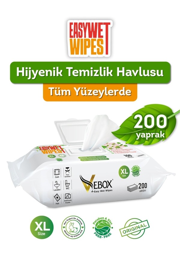 VEBOX Easy Wet Wipes Yüzey Temizleme Havlusu 2x100 (200 Yaprak)