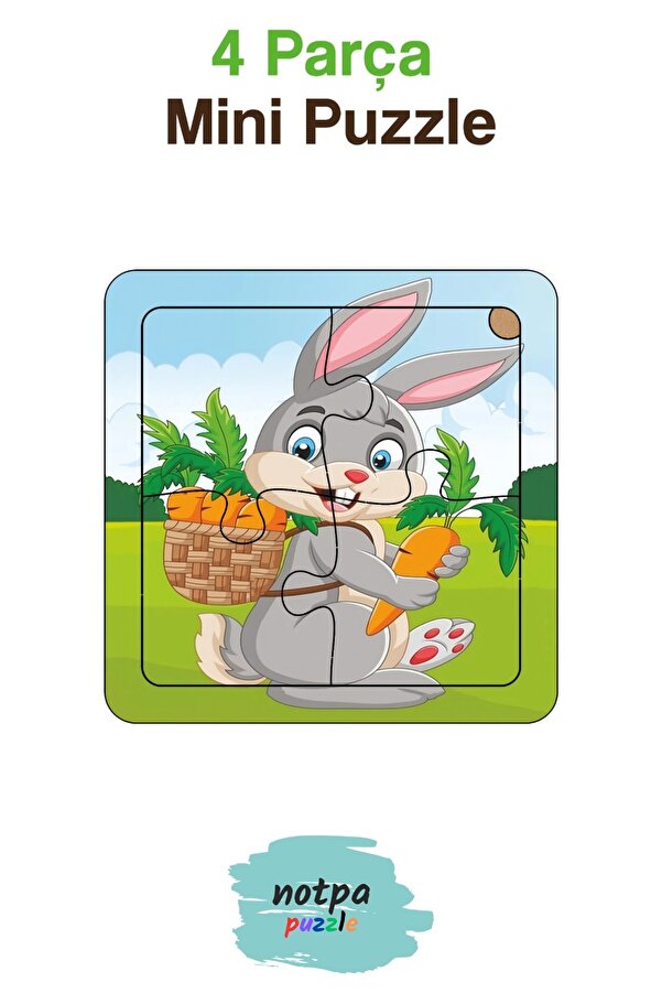 kutuTR NOTPA Çocuklar İçin Eğitici ve Öğretici 4 Parça Ahşap Renkli Yapboz Tavşan