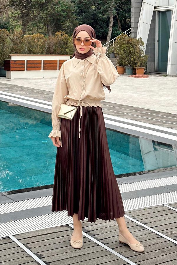 BUT K C Leather Look Pleated Skirt Trendyol