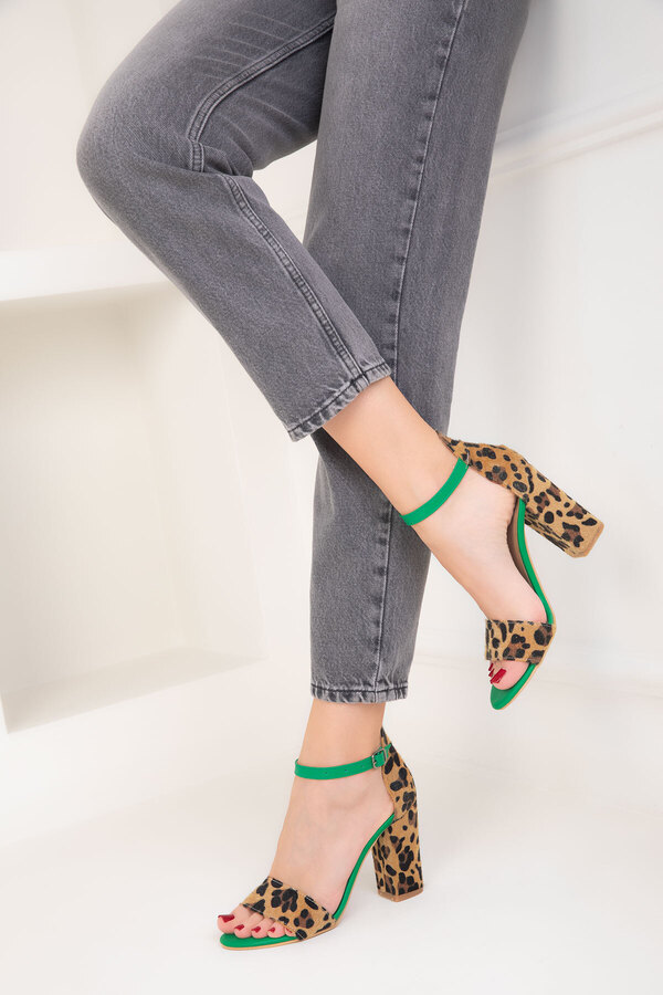 SOHO Green-Leopard Women's Classic Heeled Shoes 14532- Trendyol