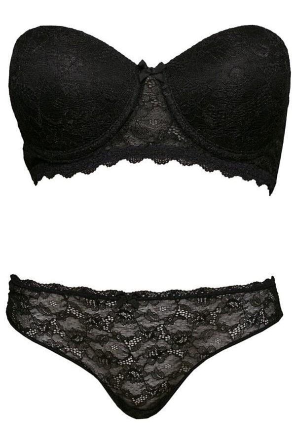 Pierre Cardin-Γυναικείο Μαύρο 4642 Underwire Unpadded Strapless Bra Panty - Σετ εσώρουχα 1