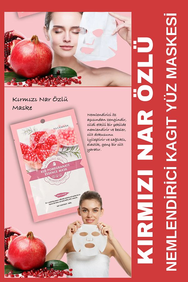 QNİAY-Red Pomegranate Facial Care Mask High Moist Dry Skin 1pc 30ml Pomegranate Extract Mask Home Facial Care 1