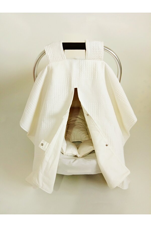 Wenaris ÇİFT TARAFLI DÜZ KREM Puset örtüsü, Puset minderi, Puset çarşafı, 3 parça