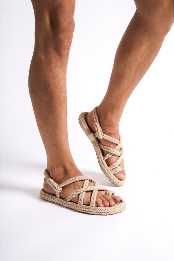 Pinkada Unisex Beige Organic Rope Rope Sandals 1 Size Slim Fit Trendyol