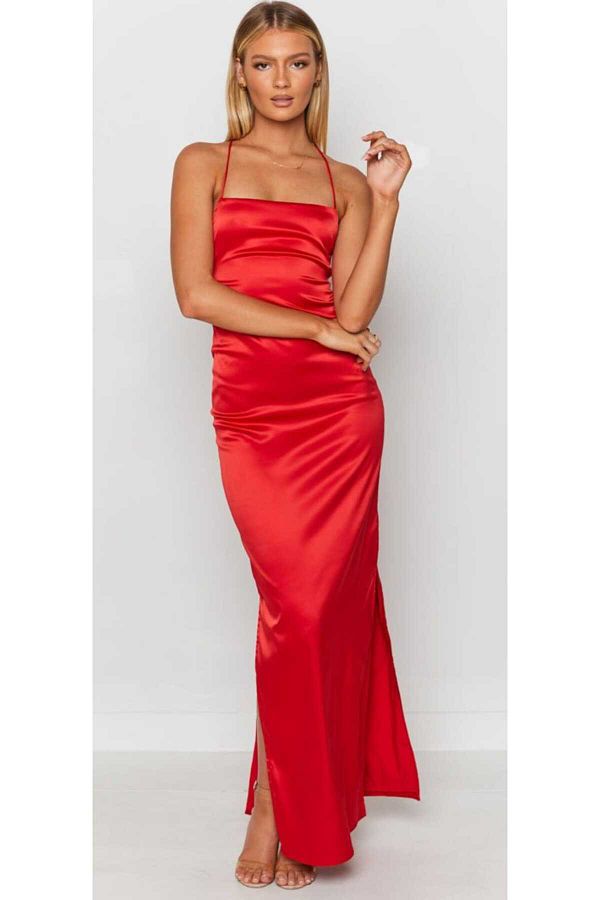 Double slit satin dress cheap