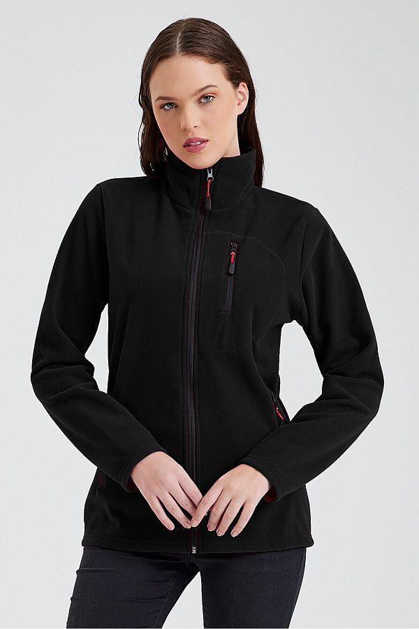 COMB NE M CHA L Women s Black Fleece Full Zipper 3 Pocket Outdoor Sports Jacket Trendyol
