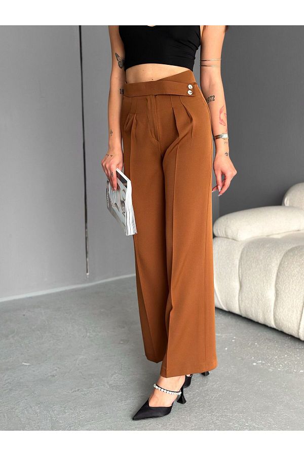 Vitalite Women s Two Button Cross Belt Palazzo Trousers Trendyol