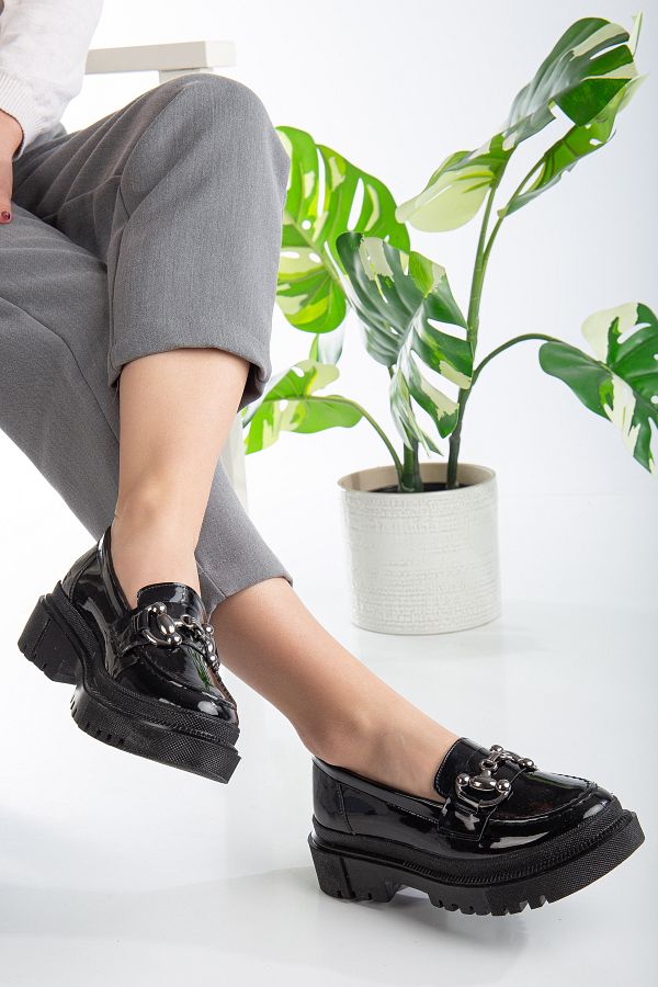 Goteen-Women's Orthopedic Sole Black Patent Leather Buckle Daily Classic Shoes 1