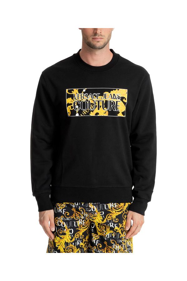 Gianni Versace Jeans Couture Leaf Printed Black Sweatshirt Trendyol