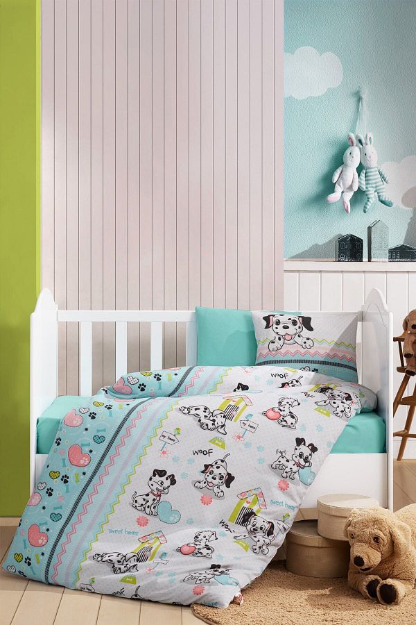 Cotton Box Flannel 100 Cotton Mint Green Dalmatian Baby Bedding Set Fade Resistant and Soft Fabric
