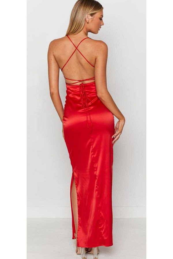 Double slit satin dress hot sale