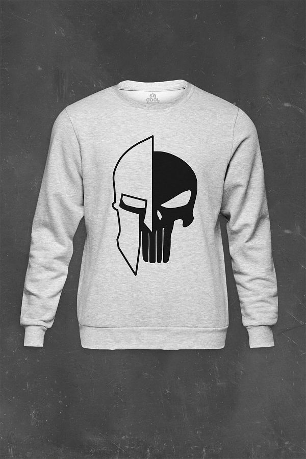 so cool Gray Sweatshirt The Punisher 300 Spartan Mask Punishing Printed Unisex Sweat Trendyol