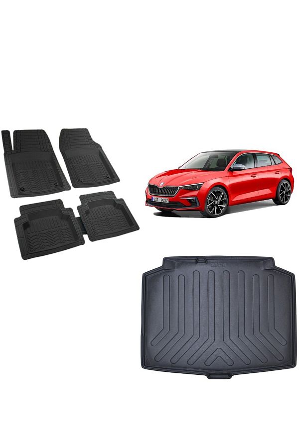 TEAMCAR-Skoda Scala 2023 Model 3D Luggage Pool+Prof Black Color Mat with 3D Pool 1