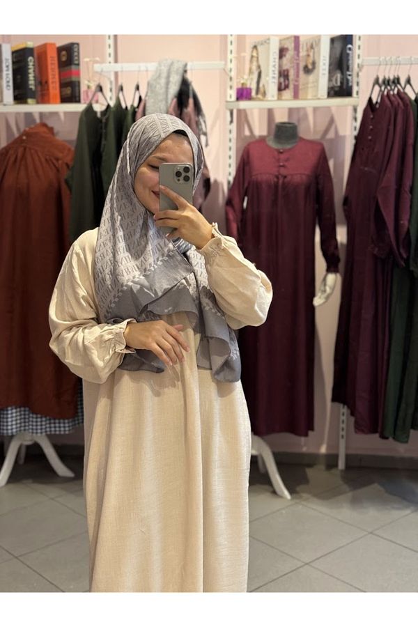 KUBRA KILIC Robe Sleeve Elastic Summer Viscose Fabric Dress Cream Color Trendyol