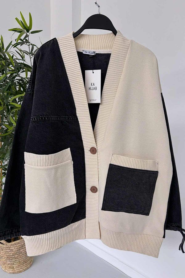 Ka Hijab Double Pocket Design Hijab Cardigan Black Trendyol