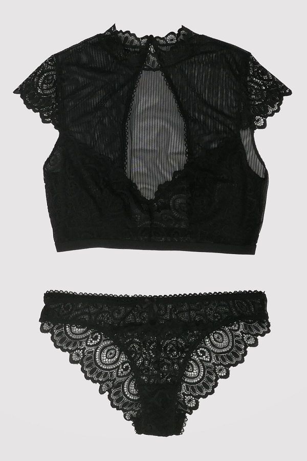 Pierre Cardin-Set bustier transparent din dantelă neagră 4743 pentru femei/Set de lenjerie intimă 1