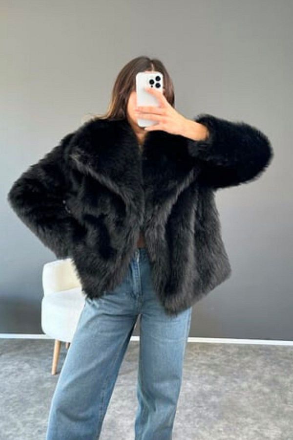 FMN Moda soft anti shedding lining very thick loose fitting wide collar faux fur coat Trendyol
