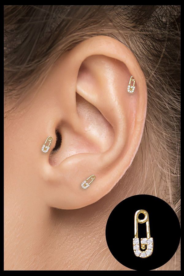 Salyangoz Company Surgical Steel Cartilage Helix Tragus Piercing Gold Safety Pin Figure 1 Piece Cnglgld01 Trendyol