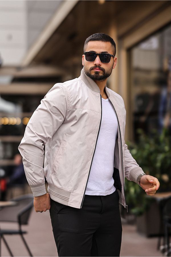 BASEL.CO Men s Cream Bomber Jacket Trendyol