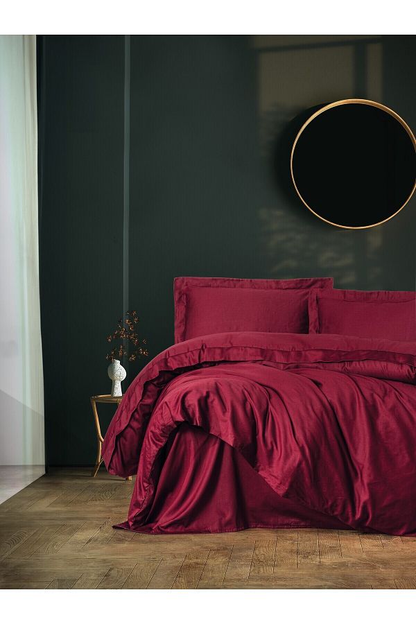 Cotton Box-Elegant Satin Single Duvet Cover Set Claret Red 1