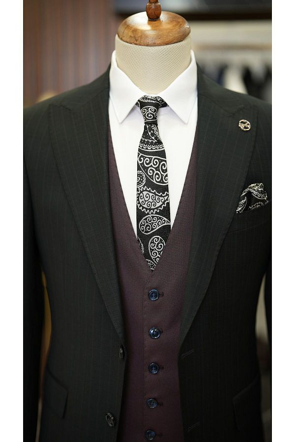 LONATOL A Men s Premium Combination Suit Italian Cut Slim Fit Jacket Vest Pants Black Trendyol