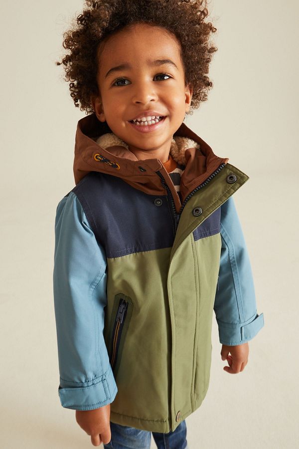 Next Baby Khaki Green Colorblock Water Resistant Full Borg Lined Coat Trendyol