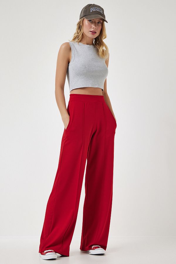 Happiness stanbul Women s Red High Waist Stretchy Sweatpants BF00030 Trendyol