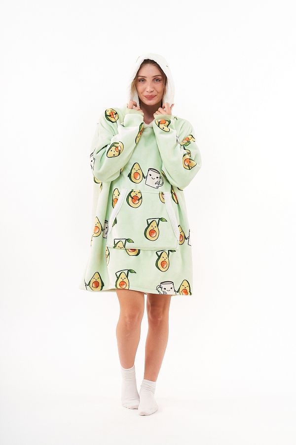 Federi Oversize Avocado Printed Hooded Hoodie Sweatshirt Wearable Blanket Trendyol