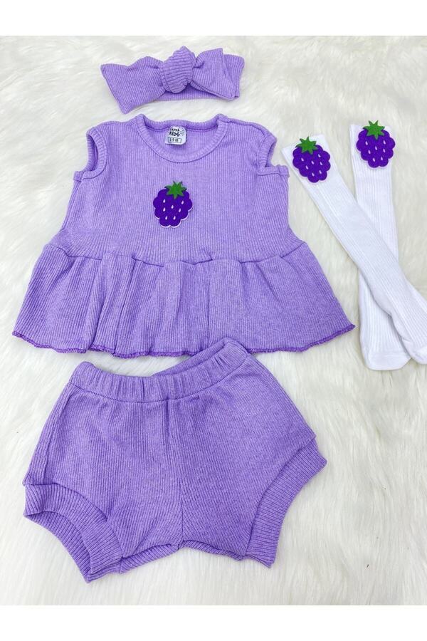 ŞAPKAKİDS LILA RIBANA SET BROOKED FELT BANDANA AND SOCKS SET- Trendyol