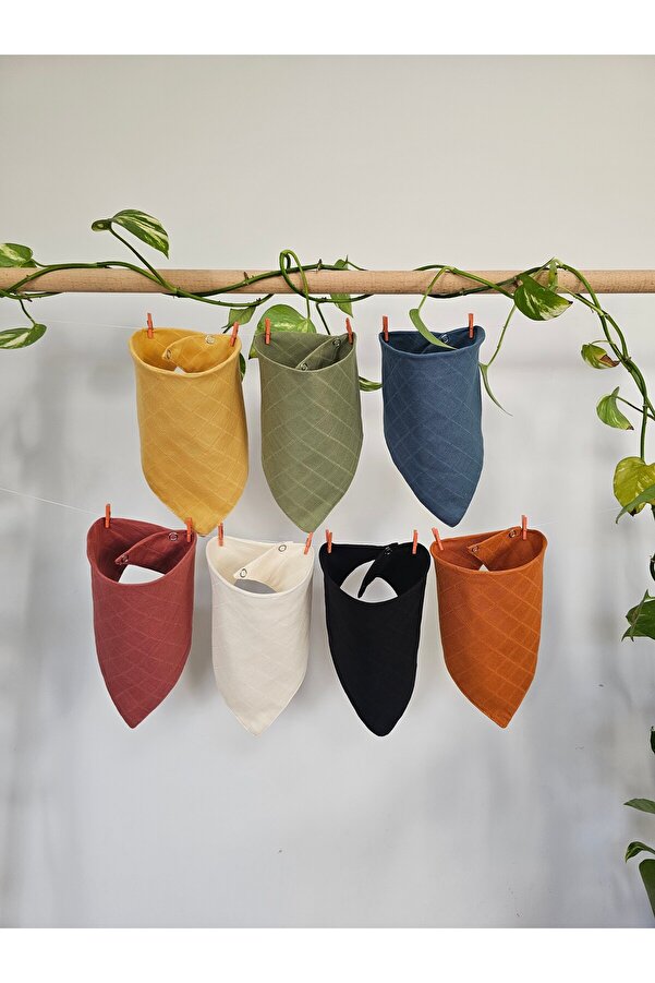 3Baby 7 Adet %100 Organik Pamuk Çift Katlı Iki Çıtçıtlı Müslin Bebek Fular & Salya Önlük