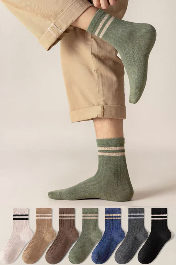 BGK Set of 7 Pairs Unisex Striped Patterned Long Socks