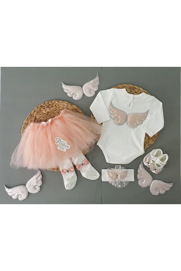 P LEK BABY 0 6 Months 5 Piece Newborn Angel Wings Tutu Skirt Special Day Baby Girl Set Trendyol
