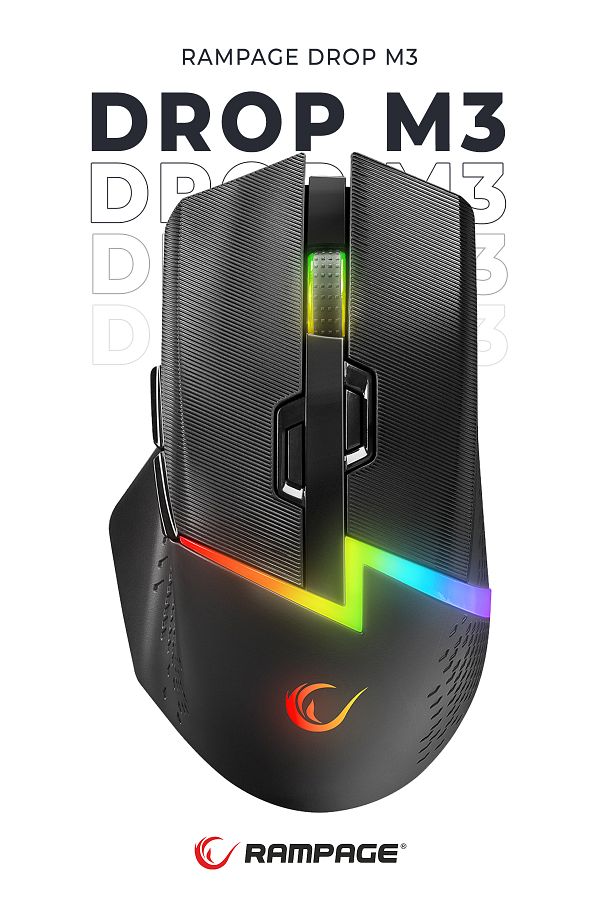 Rampage-Mouse Gaming Wireless, Drop M3, Rgb, 10000 Dpi, 10 Buttons, Programmable, 2.4ghz&wired, Usb-c 1