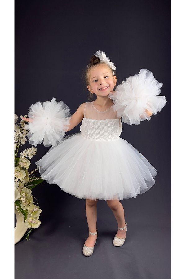 DAF TO K DS Girl s Chiffon Robe Pompom Sequined Fluffy Tutu Evening Dress Trendyol