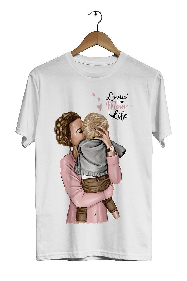 ACR Giyim-Tricou alb unisex pentru mamă și copil -Lovin the Mom Life- cu imprimeu digital 1