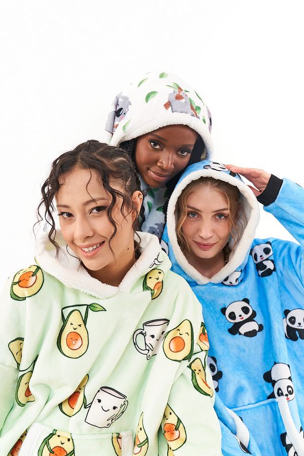 Federi Oversize Avocado Printed Hooded Hoodie Sweatshirt Wearable Blanket Trendyol