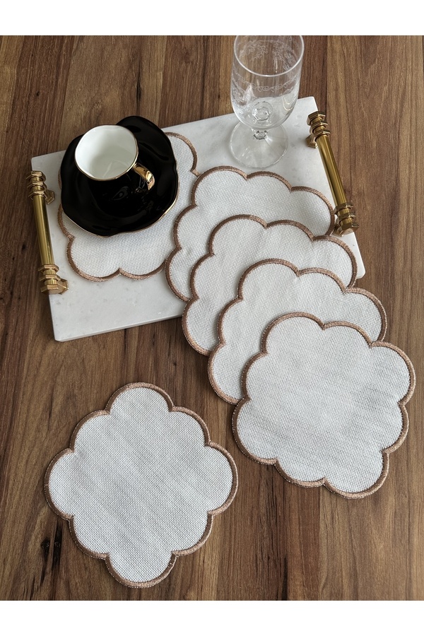 NURHAN HOME COLLECTION-6 Pieces of Embroidered Coffee Cocktail Presentation Napkin suitable for Etamine Processing 1