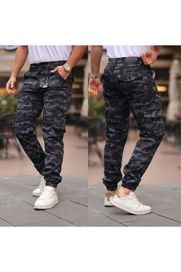 BY SRT Cargo Pocket Belted Linen Trouser Legs Straight Camouflage Pattern Trendyol