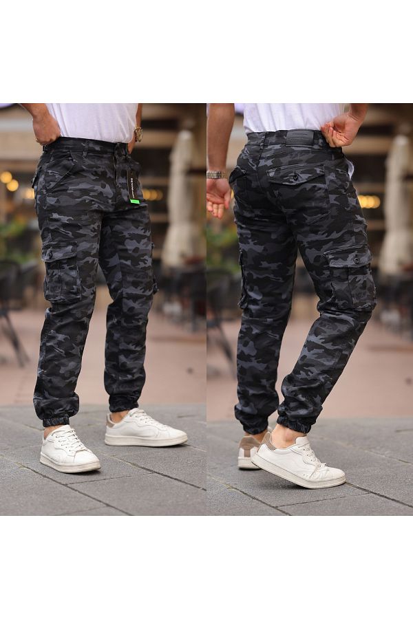 BY SRT Cargo Pocket Belted Linen Trouser Legs Straight Camouflage Pattern Trendyol