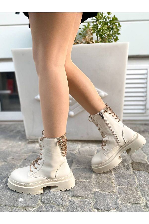 GEZ GEZ Gezgez New Season Boots Stone Laced Waterproof and Stone Back Design New Flexible Sole Winter Boots Trendyol
