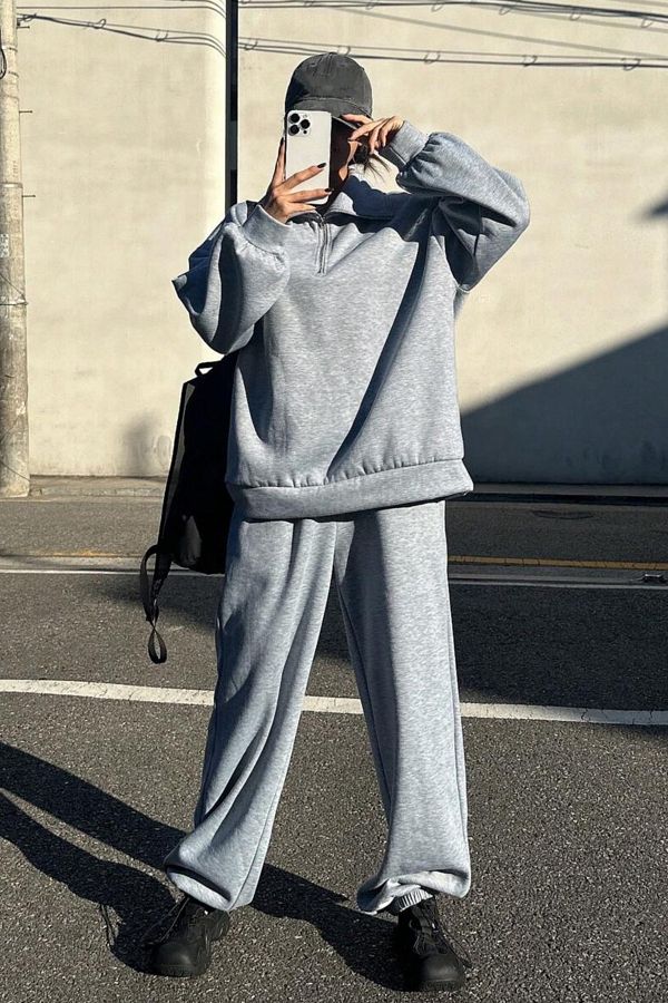 vladivosto-High Waist Large Size Extra Loose Oversize Sweatpants with Elastic Legs Gray 1