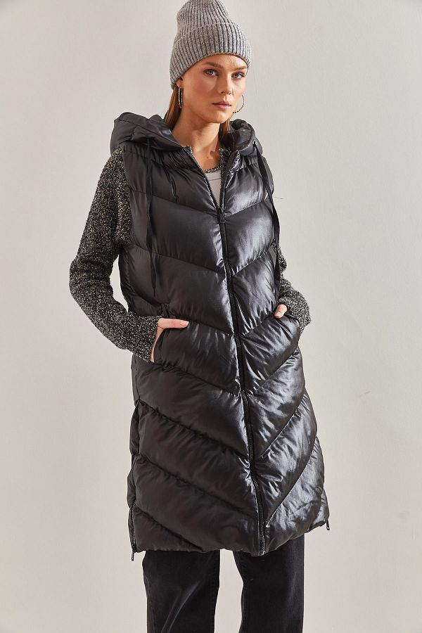 Bianco Lucci Women s Long Puffer Vest with Side Zippers Trendyol
