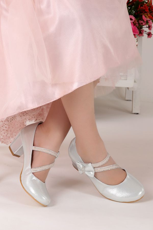 Kiko Kids-Silberfarbene Kiko 750 Daily Ballerina-Schuhe mit 4 cm Absatz für Mädchen 1