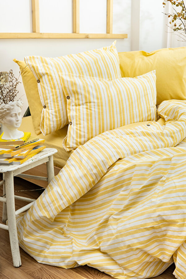 BESTİNA GOLD Harmony Hues İpliği Boyalı Doğal Tek Kişilik Nevresim Takımı (Çarşafı Lastikli)