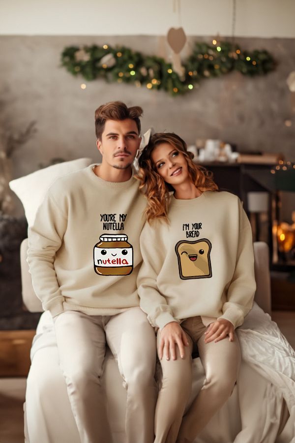 EVIus Chocolate Bread Couples Lover Couple Combination Design Sweat Trendyol
