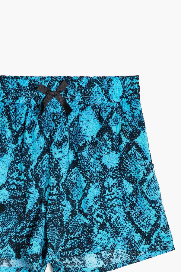 Koton-Snake Patterned Flowy Fabric Loose Cut Short Shorts with Elastic Waist 1