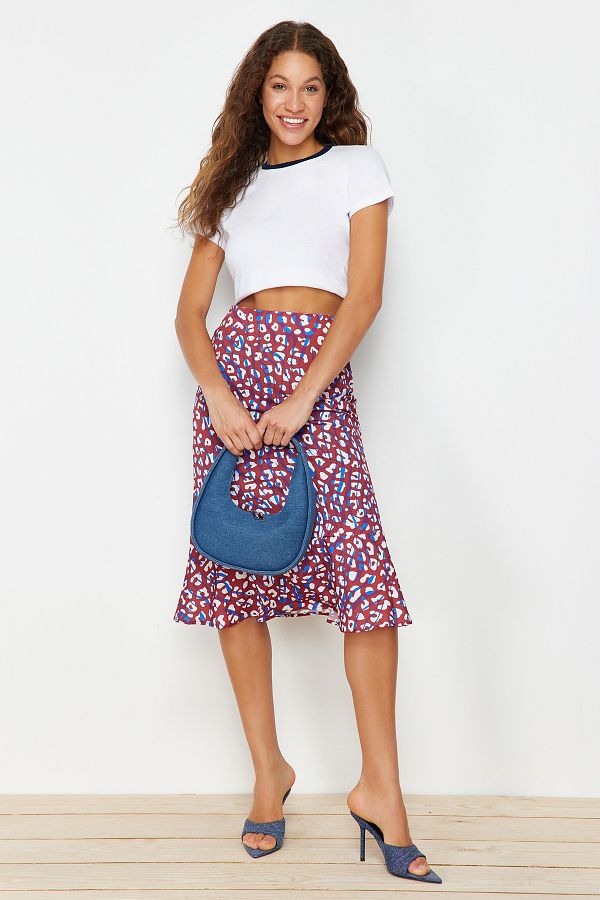 Trendyol Collection-Multi-Colored Flounced Viscose Fabric Animal Pattern Midi Woven Skirt TWOSS19FG0026 1